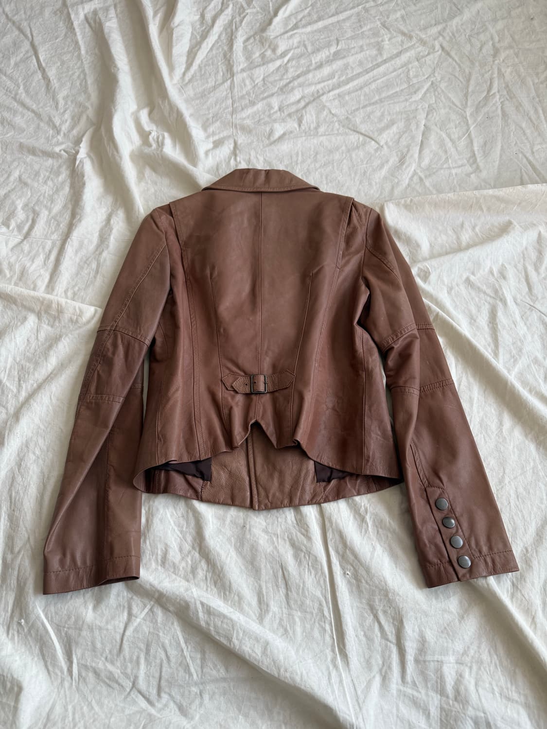 Y2k 00’s 카멜 세미크롭 양가죽 자켓 상품이미지6