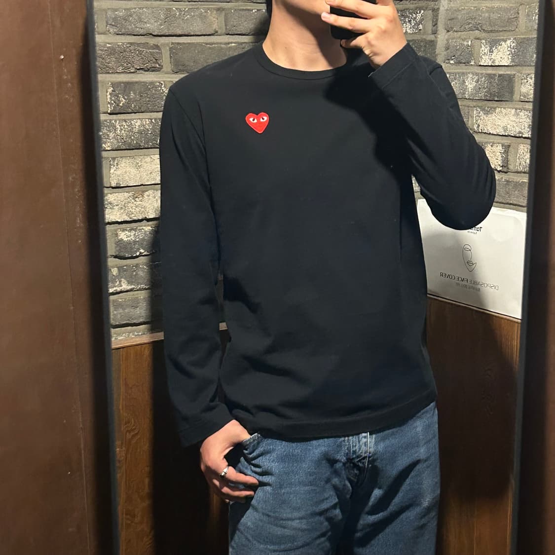 XL) 꼼데가르송 플레이 하트 와펜 롱 슬리브 티셔츠 블랙 상품이미지8