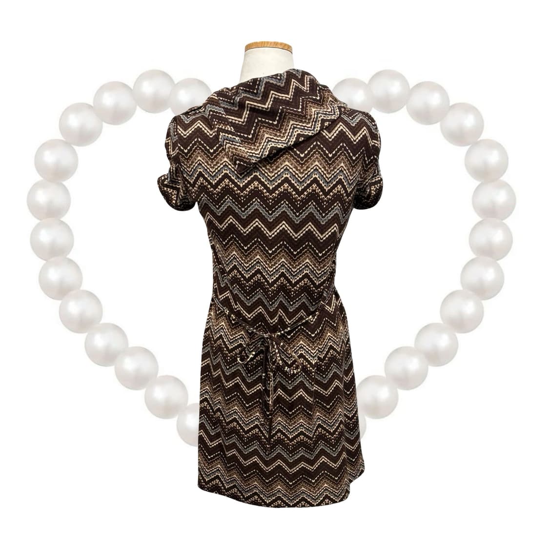 일본 빈티지 에스닉 패턴 폴라 셔링 반팔 원피스 하구미 모리 상품이미지3