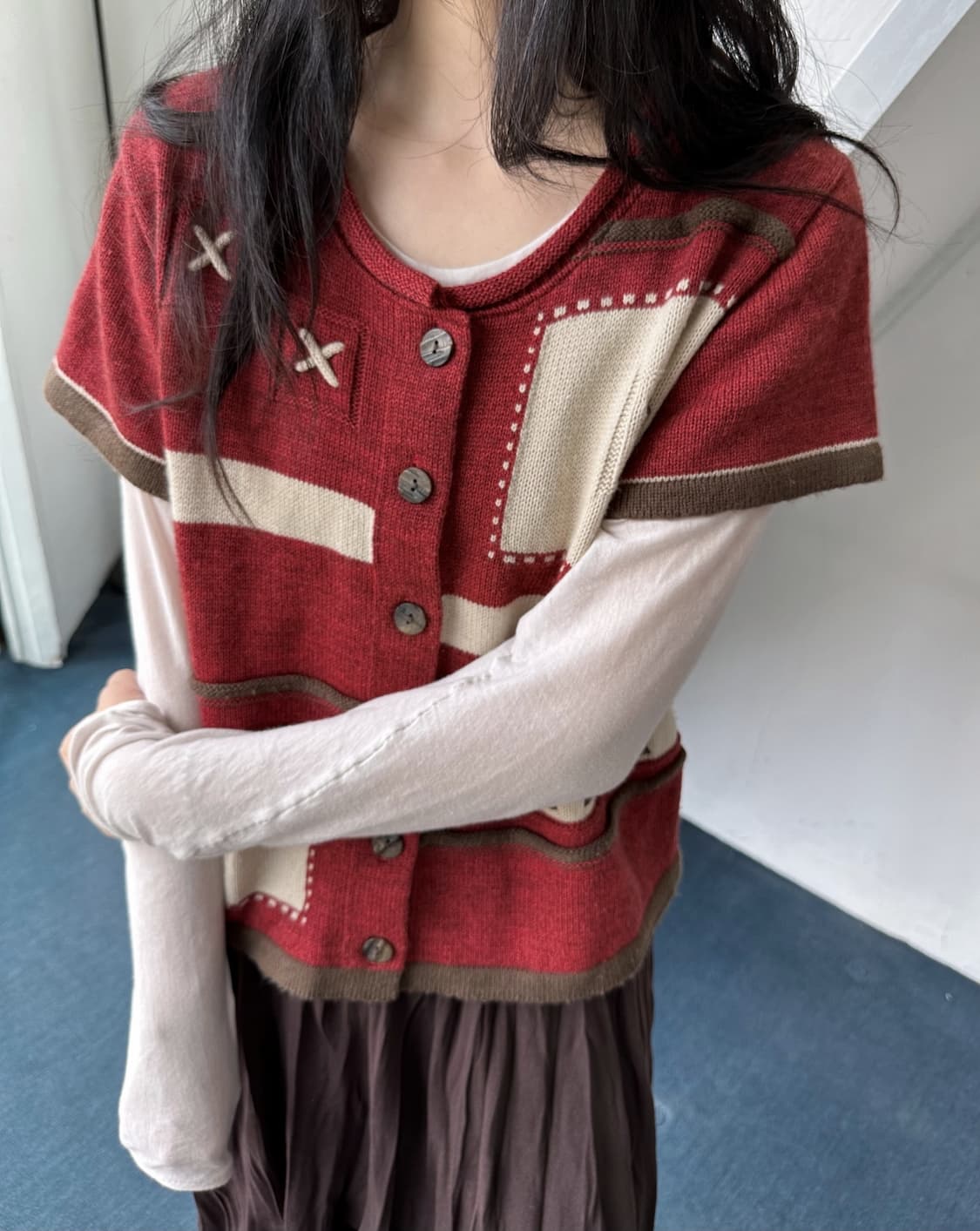 Alpaca blend panel knit cardigan top 상품이미지6