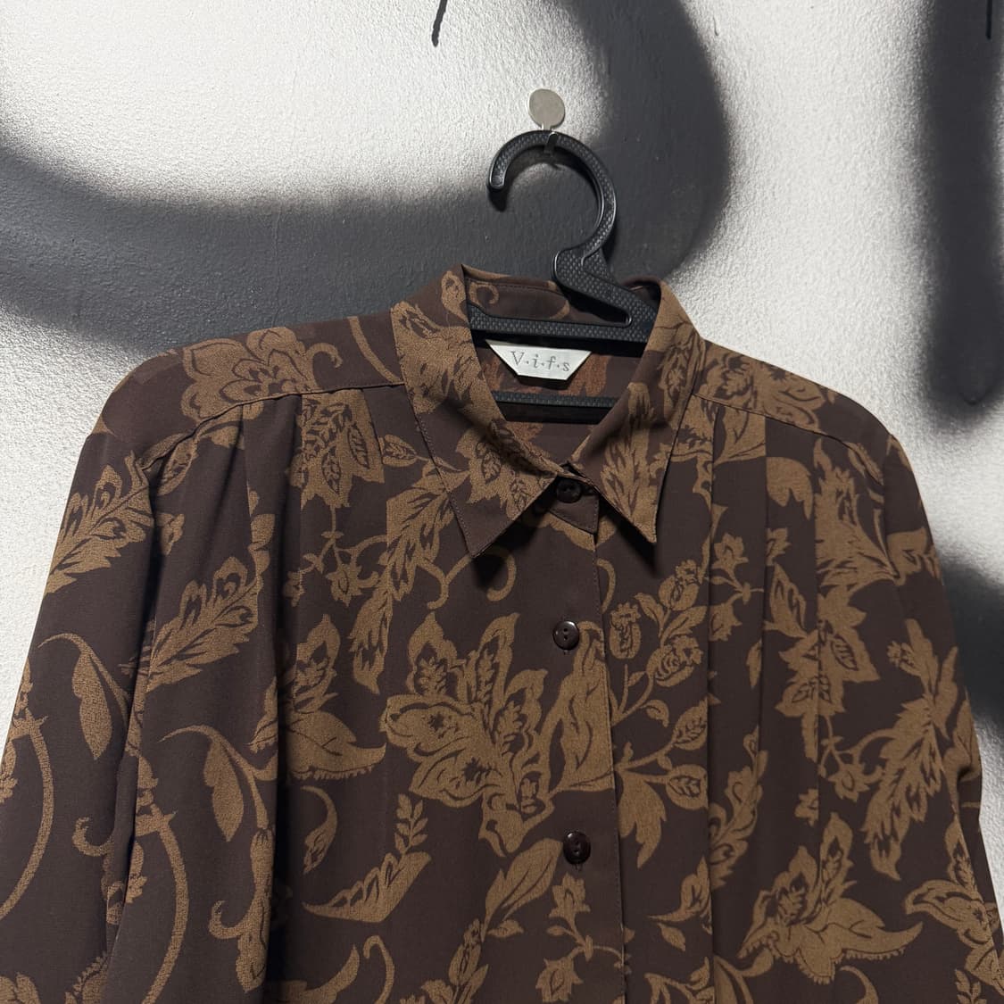 VTG 빈티지 브라운 패턴 핀턱 카라 긴팔 셔츠 상품이미지3