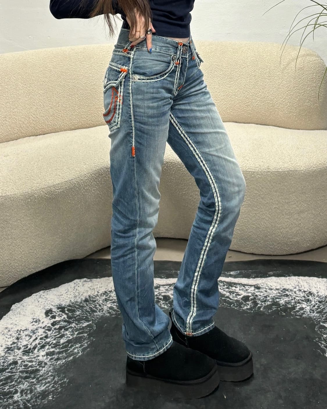 90s TRUE RELIGION 빅포켓 스티치 데님 팬츠 상품이미지3