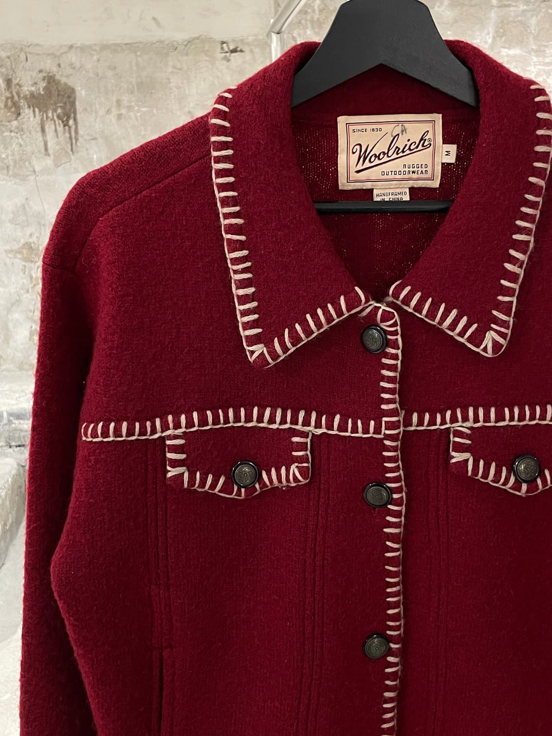 울리치 딥 레드 핸드메이드 스티치 울 자켓 상품이미지2