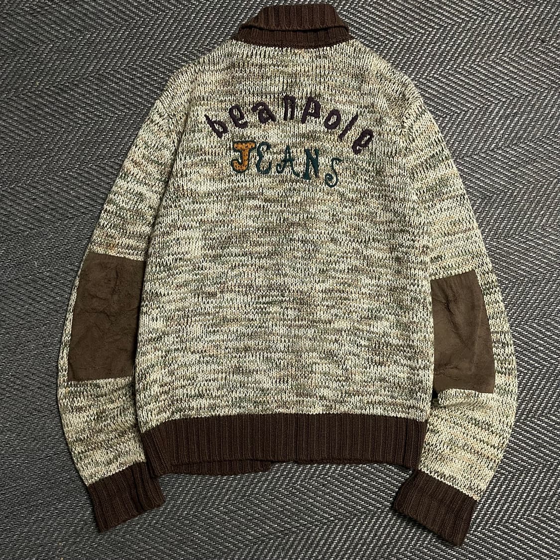 빈폴 진 올드스쿨 빅로고 엘보 패치 니트 집업o 5207 상품이미지1