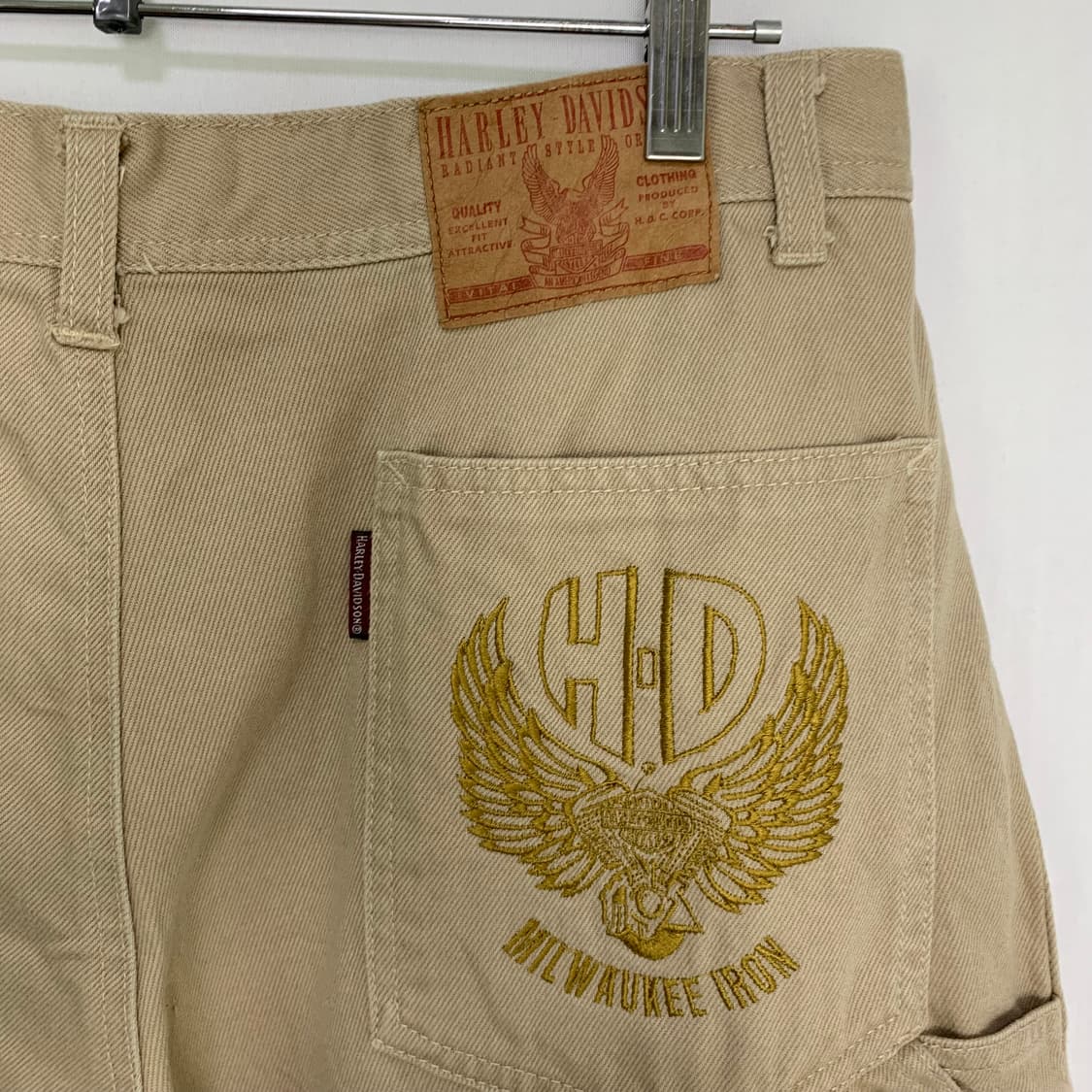 할리데이비슨 포켓 자수 빈티지 버뮤다 팬츠 카고바지 베이지 33인치 상품이미지5