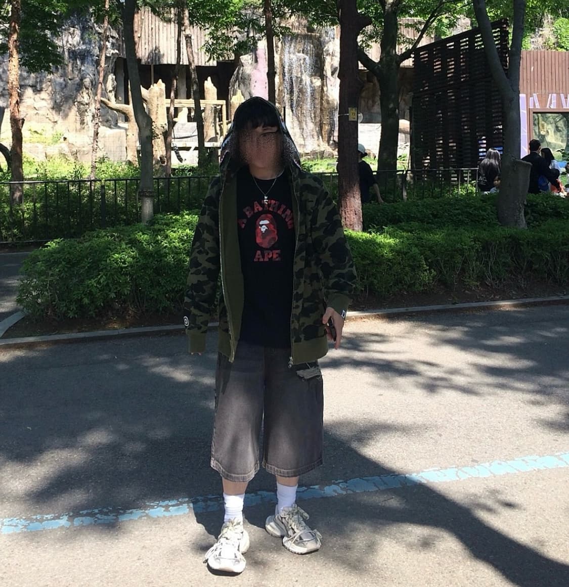 베이프 컬러 카모 컬리지 티셔츠 블랙 레드 M 상품이미지3