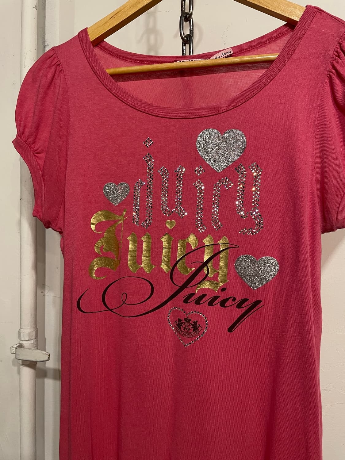 juicy couture 쥬시꾸뛰르 딥핑크 퍼프숄더 티셔츠 갸루 y2k 상품이미지4