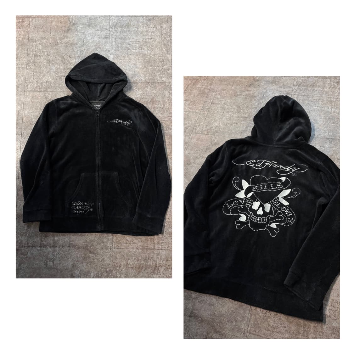 에드하디 스컬/로고 자수 플리스 후디드 집업 상품이미지1