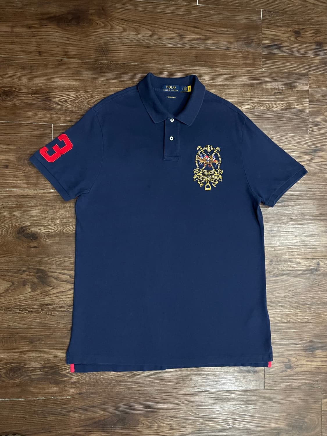 폴로 랄프로렌 자수 트리플포니 커스텀 슬림핏 PK 카라티 네이비 상품이미지1