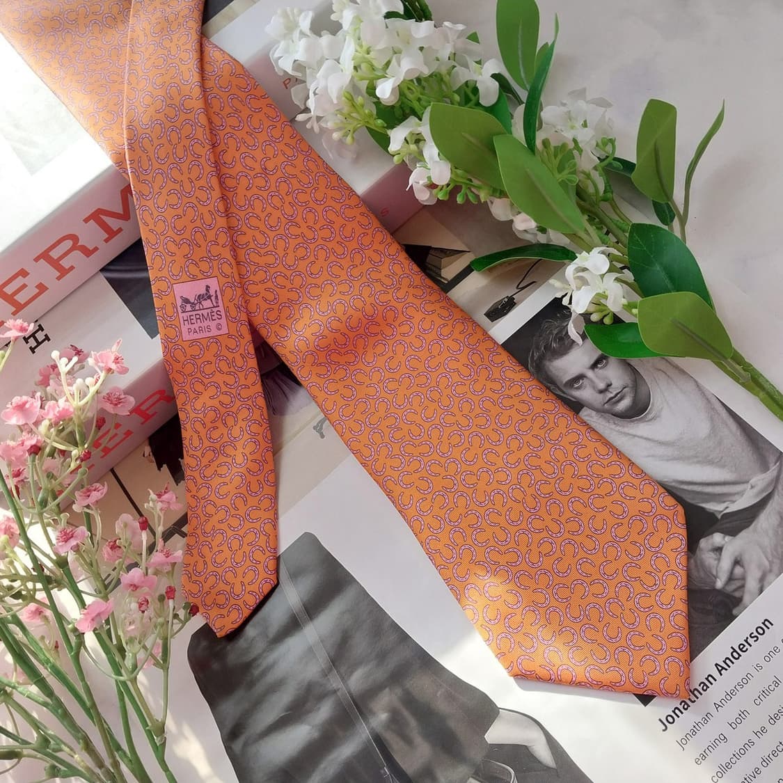 에르메스 실크 오렌지 말발굽 넥타이 9.3cm A+~A등급 K1612
 상품이미지2