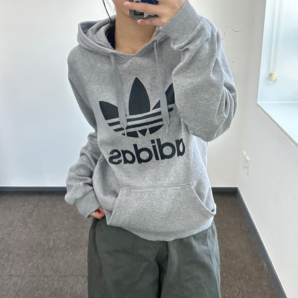 Adidas 아디다스 빅 파이어로고 그레이 후드티 상품이미지1