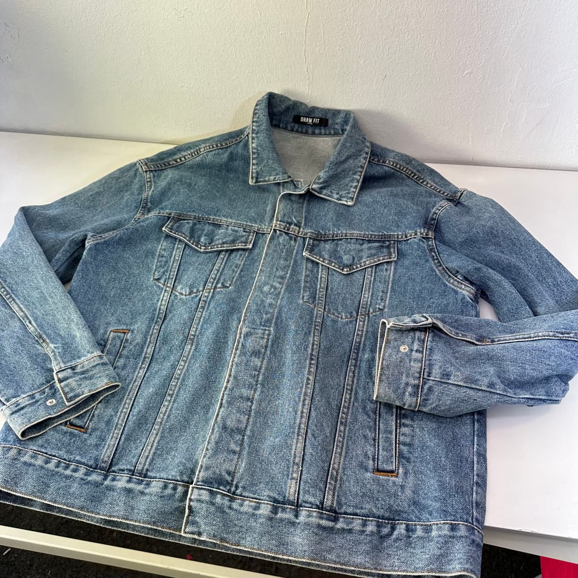 L 드로우핏 히든버튼 빈티지워시드 데님자켓 청자켓 상품이미지1