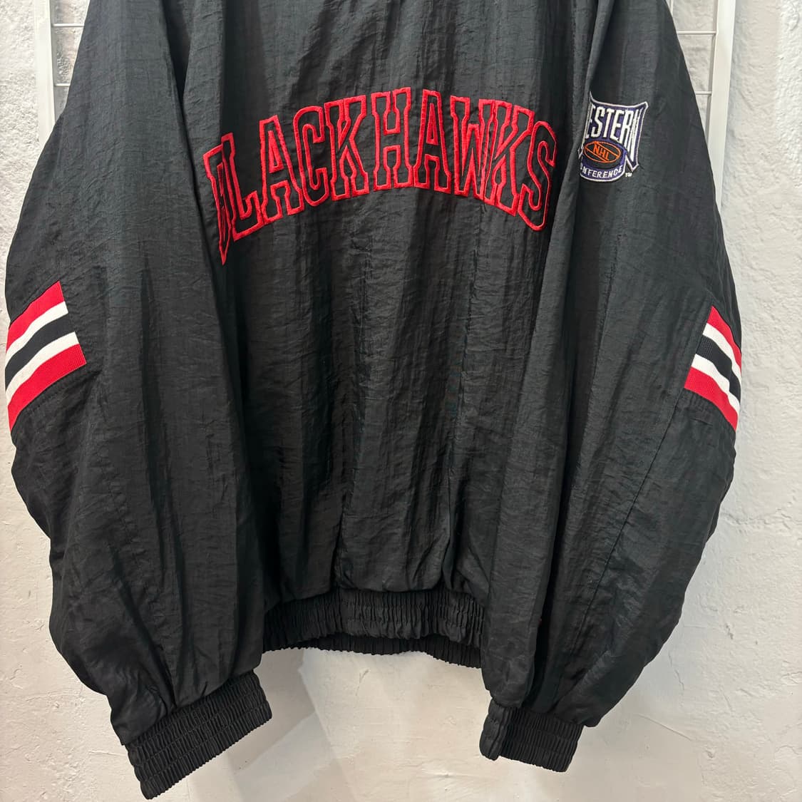 90s 프로 플레이어 올드스쿨 시카고 블랙 호크스 웜업 XL 상품이미지4