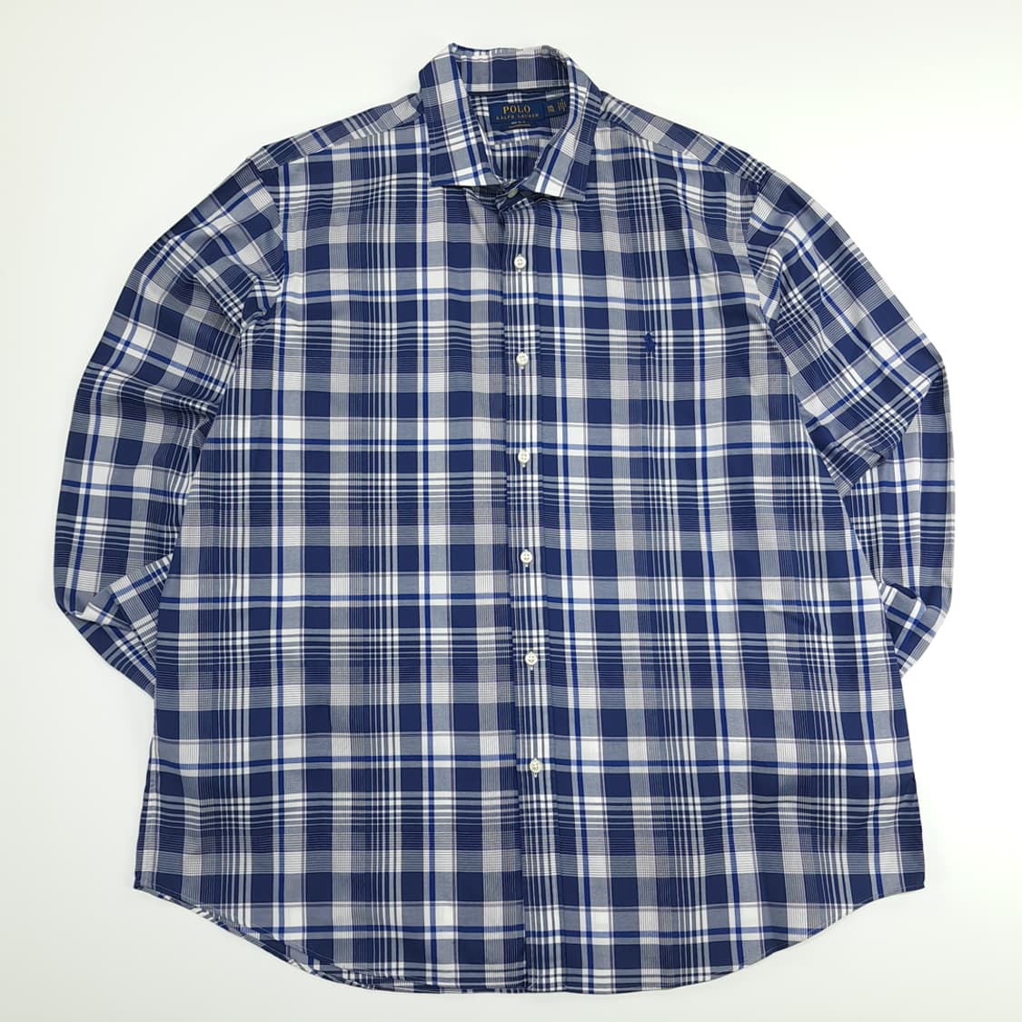 CN764 2XL 폴로 랄프로렌 네이비 엘라스틴 체크 긴팔 셔츠 남방 상품이미지1