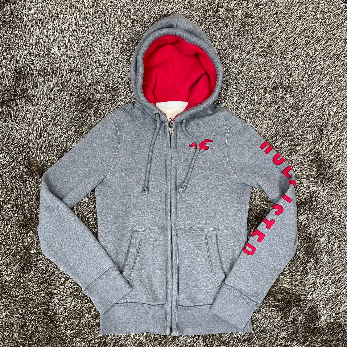 홀리스터 Hollister 진그레이 레드 로고 기모 후드집업 S 상품이미지1