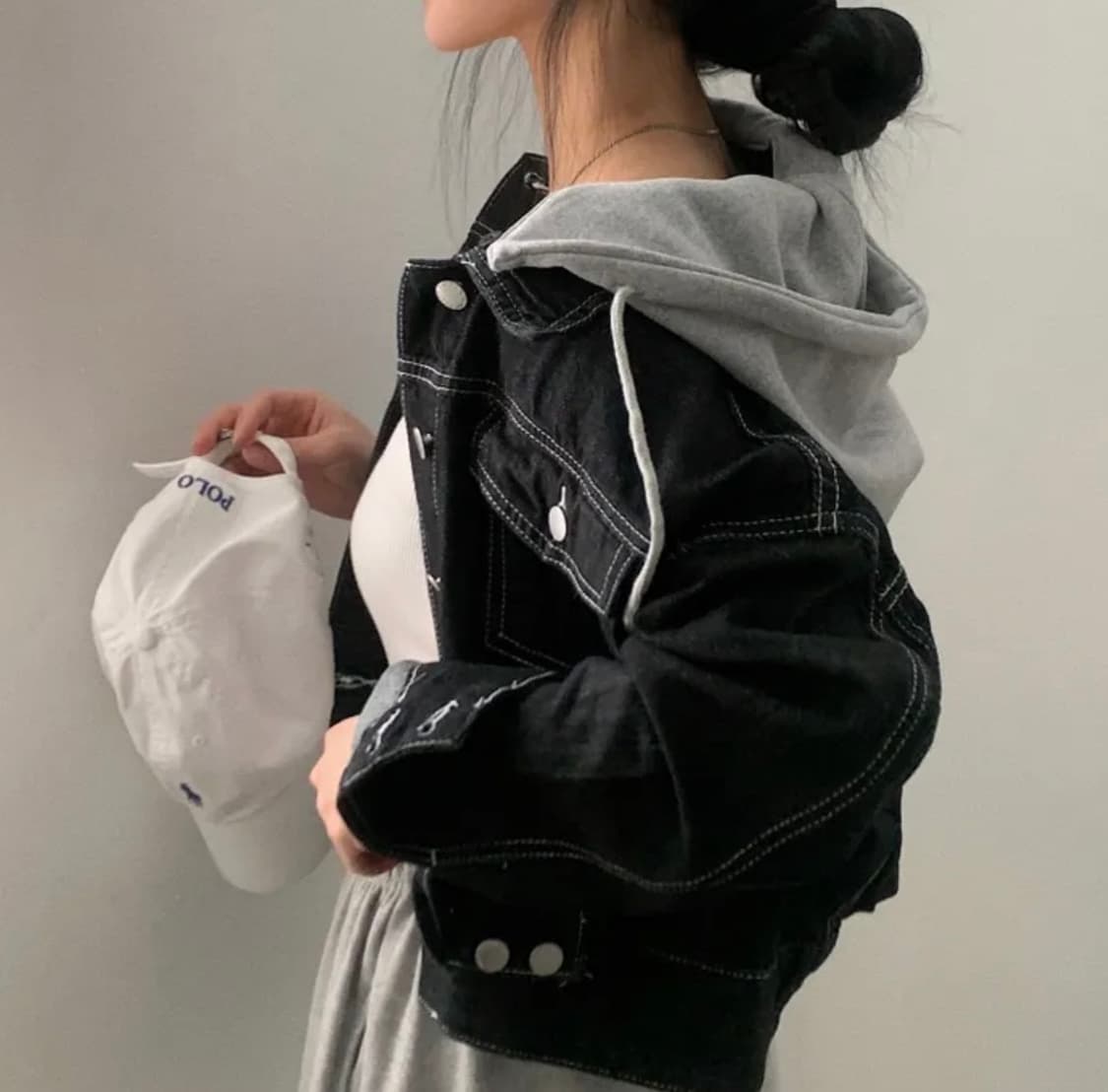 크롭 후드 청자켓 블랙 FREE 상품이미지4