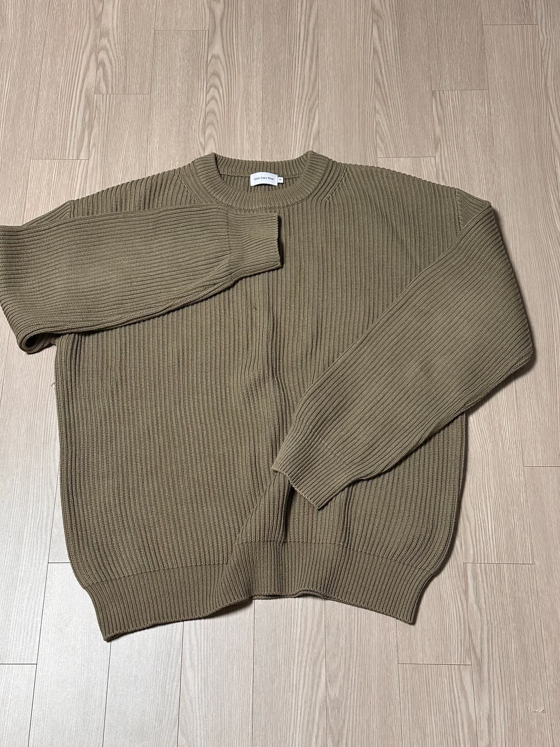 sew 스테디에브리웨어 크루넥 코튼 립니트 올리브카키 3 상품이미지1