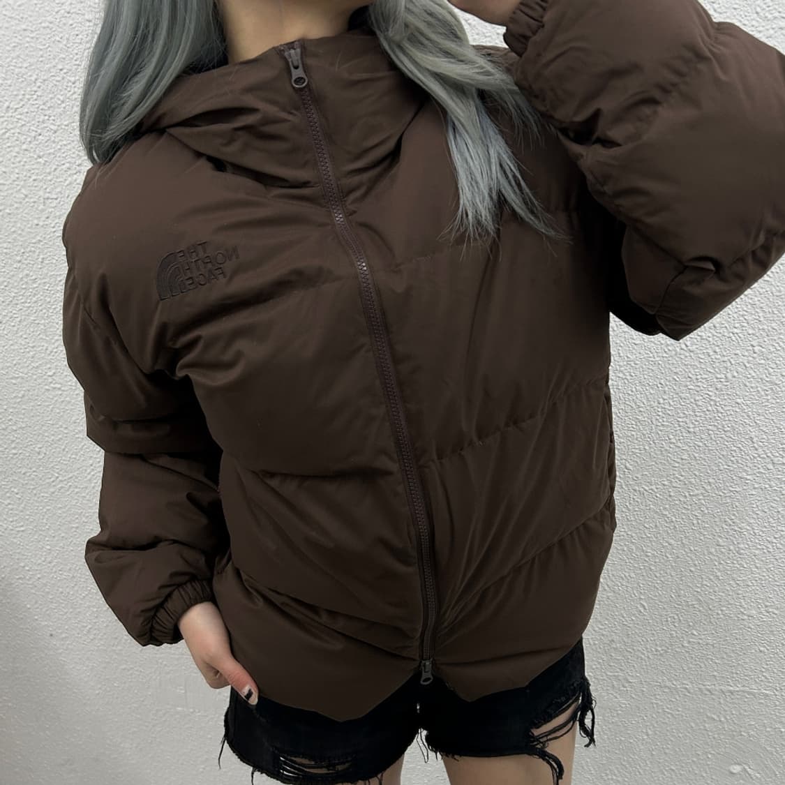 노스페이스 브라운로고 초코맛 후드 패딩 M 상품이미지2