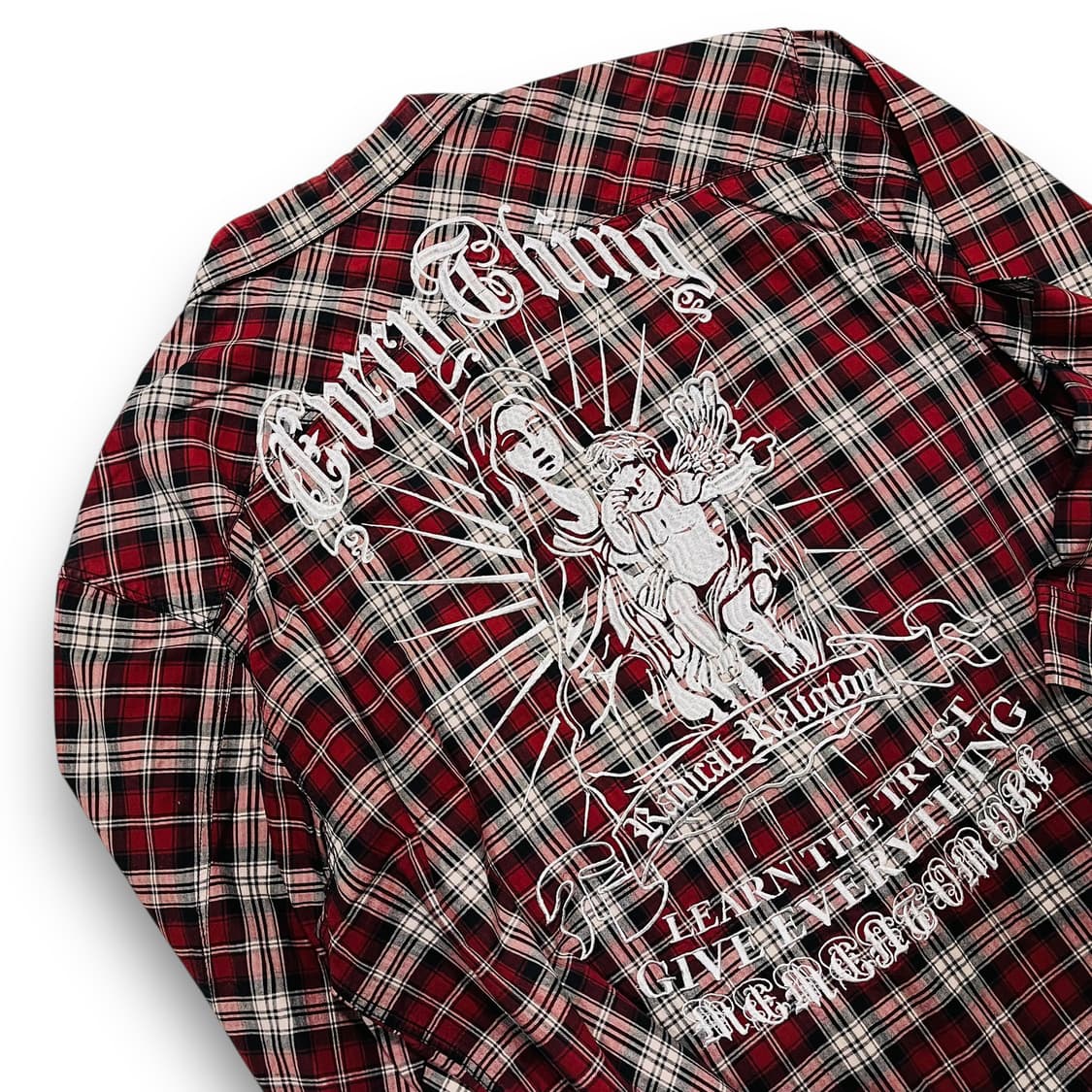 펑크 C.D.S 성모 마리아 엔젤 자수 체크 오버핏 셔츠 상품이미지2