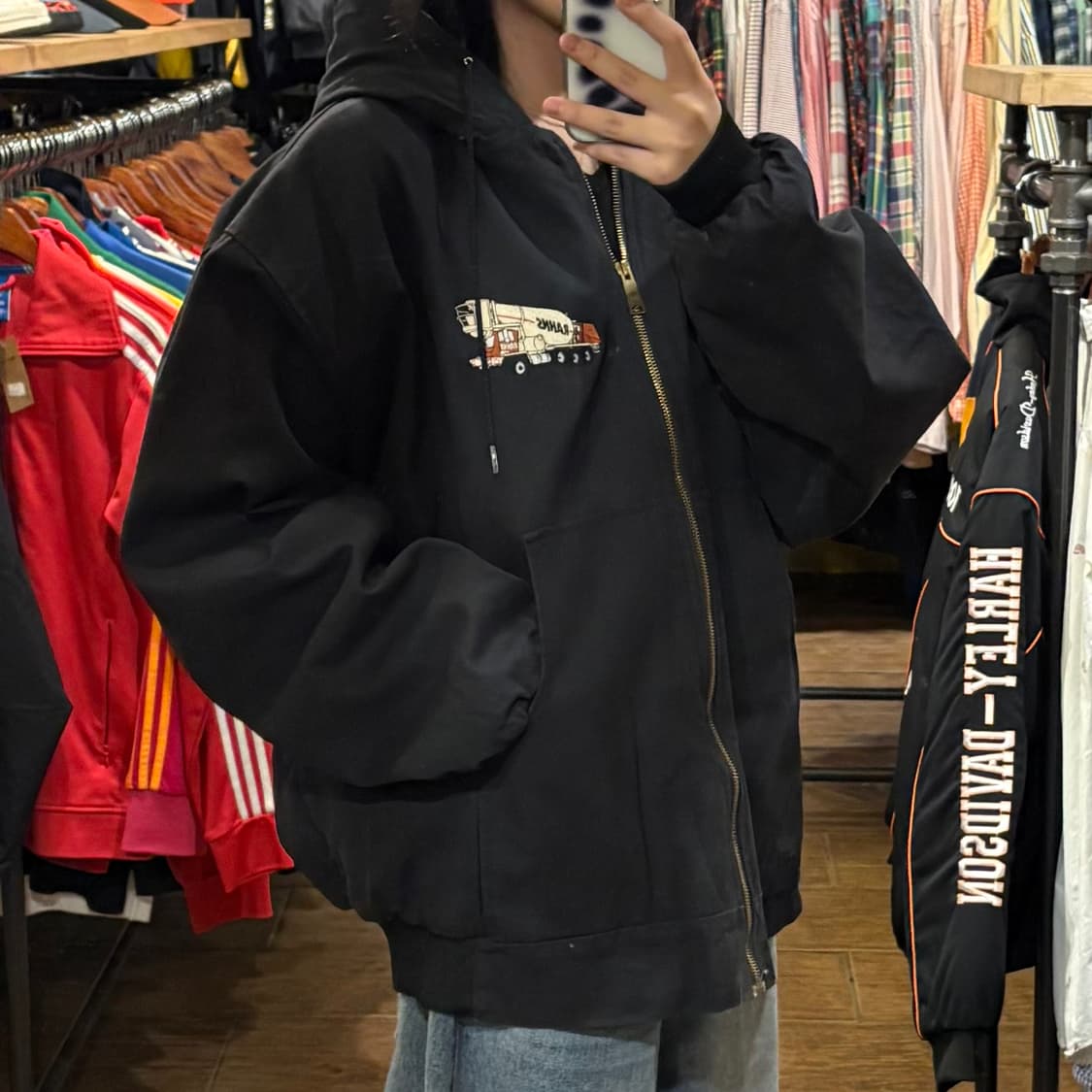 [HI] 트럭 프린팅 후드 워크자켓 블랙 상품이미지4