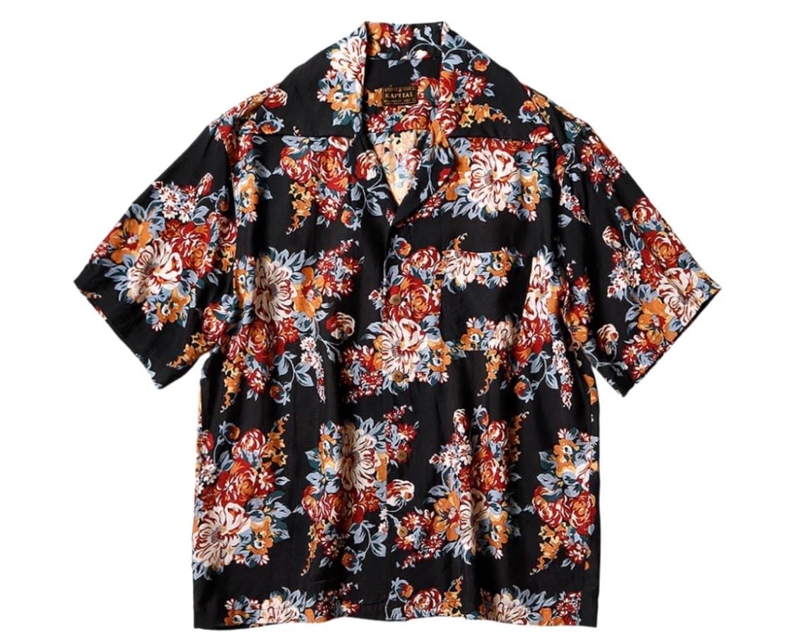 캐피탈 5) 실크 레이온 샴페인 마리아 패턴 랭글 칼라 알로하 셔츠 블랙 상품이미지2