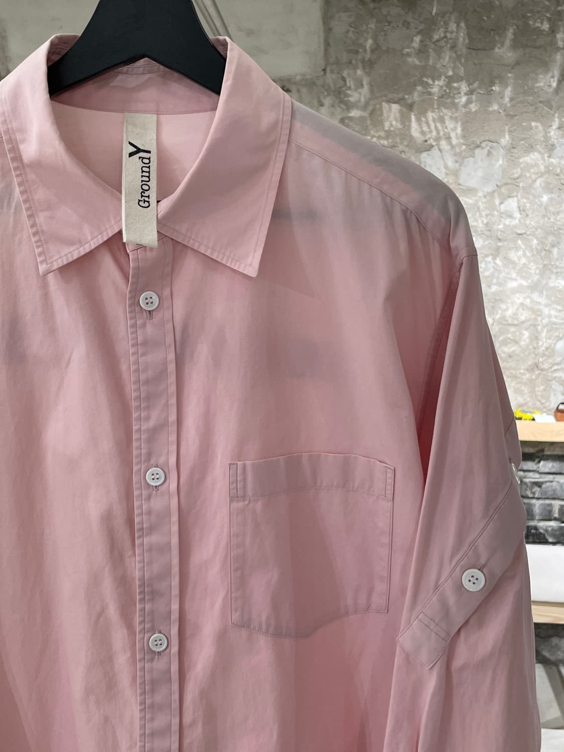 요지 야마모토 ground y 핑크 요크 버튼 원 포켓 코튼 셔츠 상품이미지3