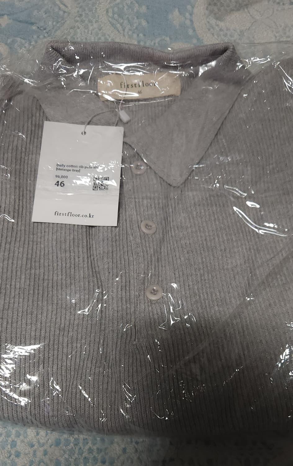 [46 새상품]퍼스트 플로어 코튼 립 폴로 반팔 셔츠 멜란지 그레이 상품이미지1