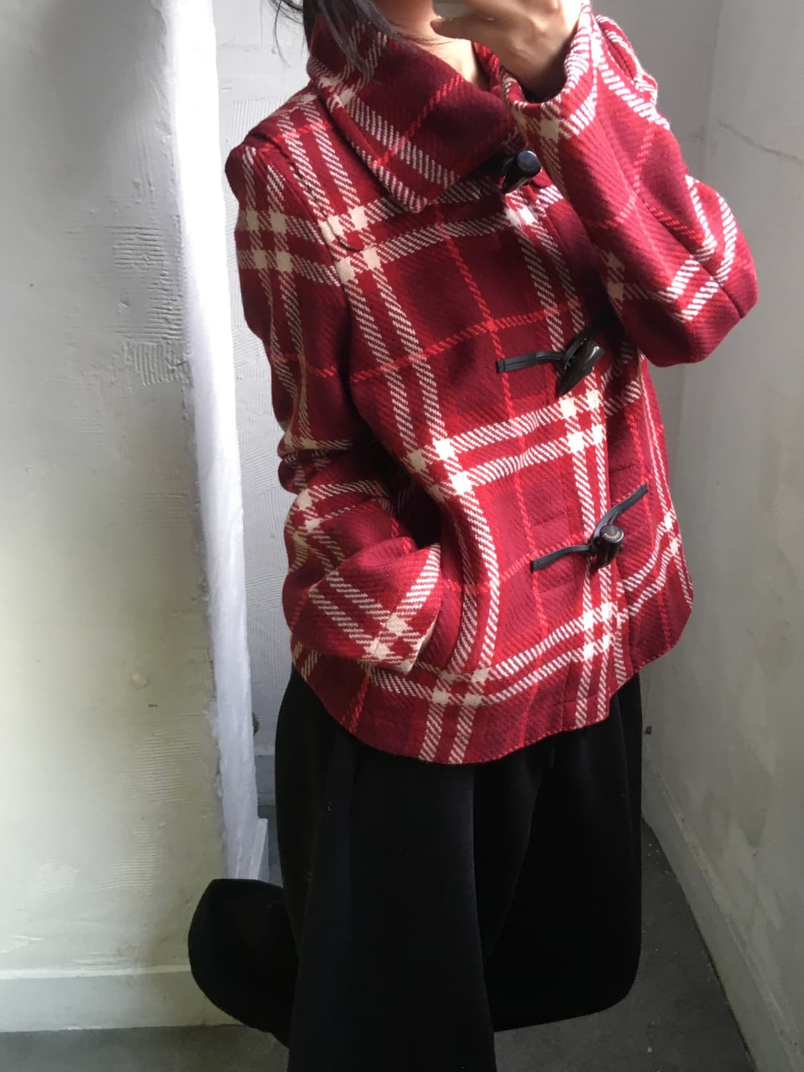Burberry 버버리 레드 체크 울 더플 코트  상품이미지4