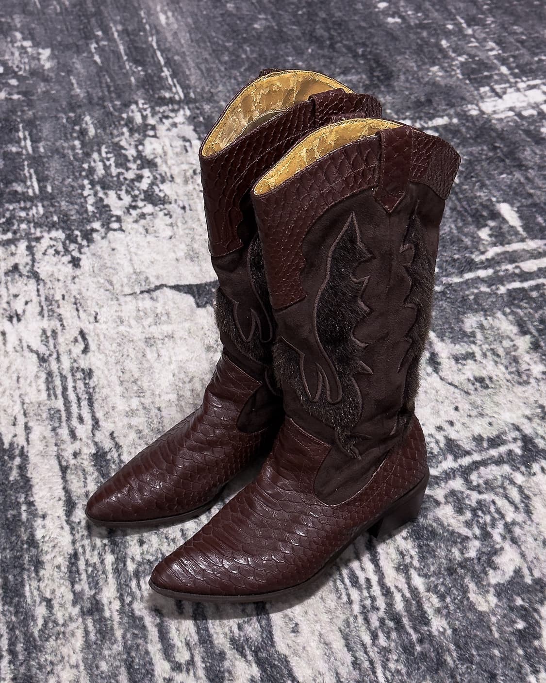 {UNKNOWN} Western Mixed Leather Boots    상품이미지2