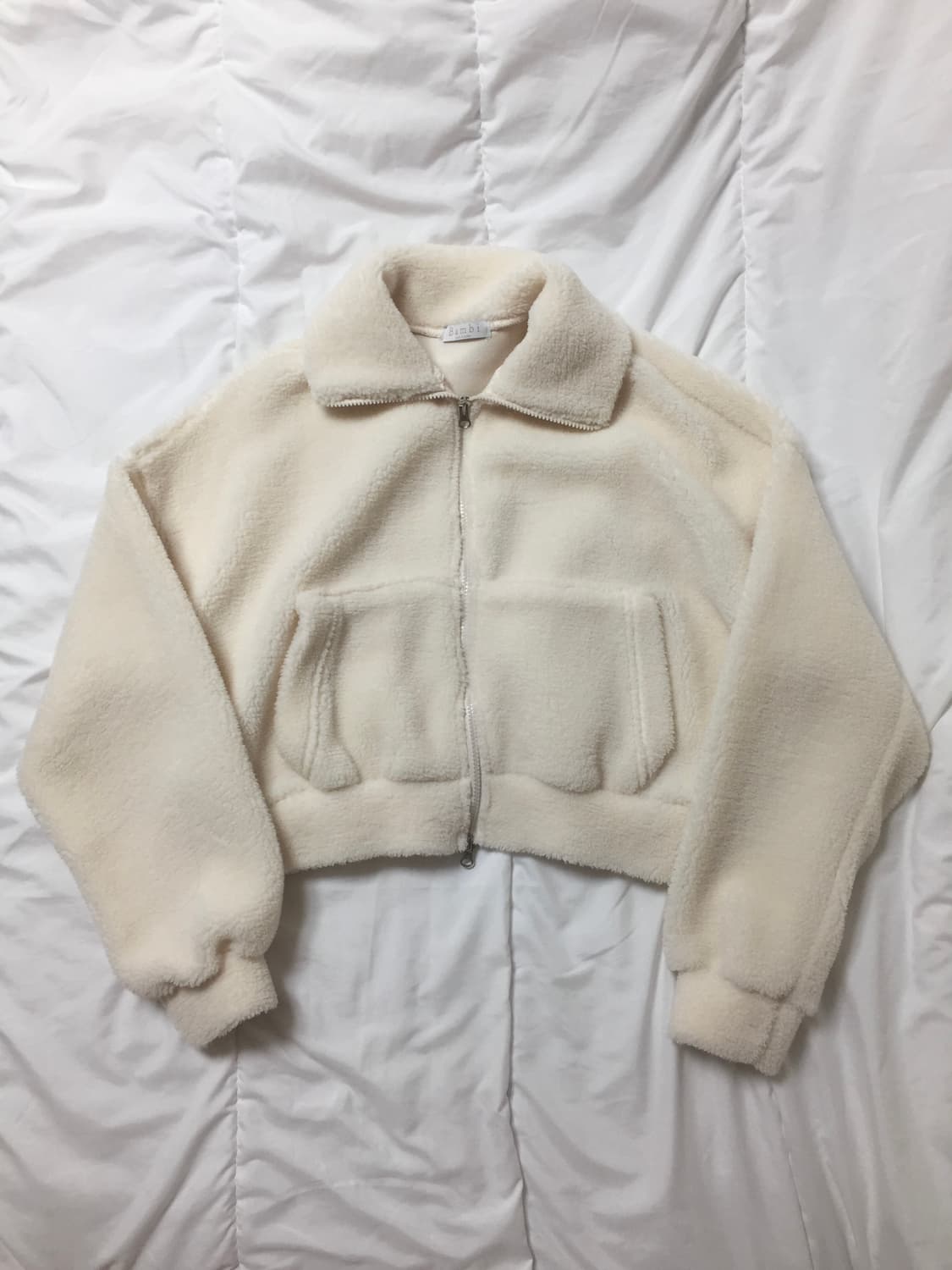 아이보리 크롭 털 자켓 뽀글이 후리스 상품이미지2