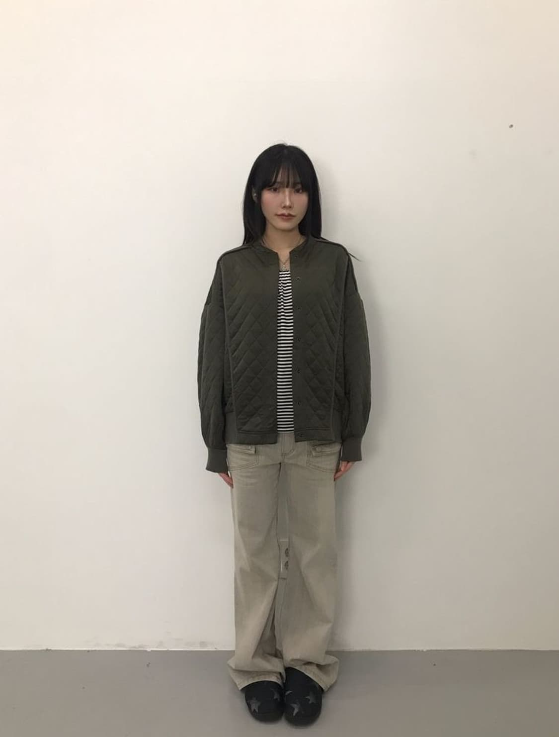 ANELA Quilted Jacket Khaki 상품이미지1