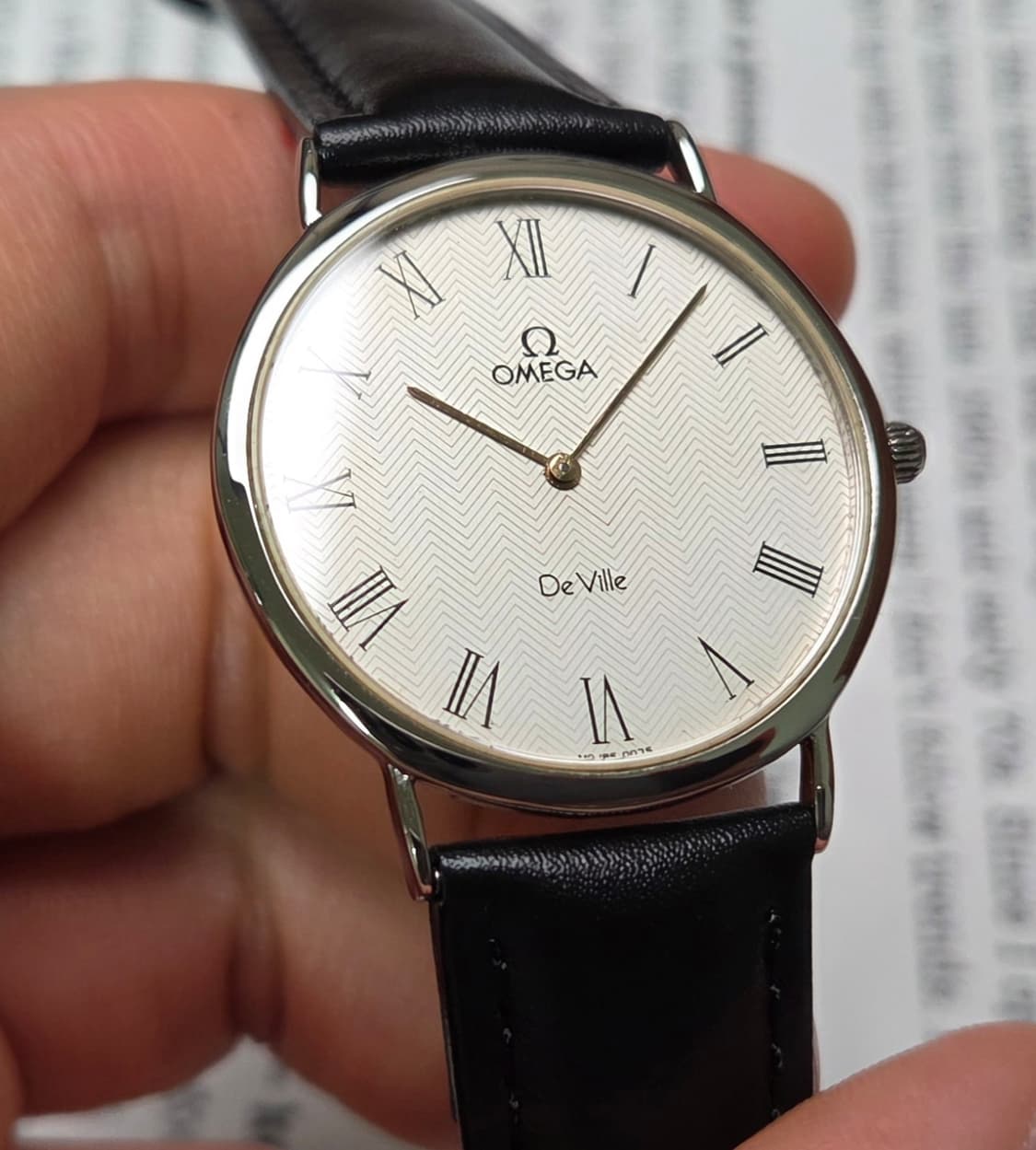 빈티지 오메가 드빌 화이트로만 격자다이얼 논데이트 슬림쿼츠 (일자형 러그 상품이미지5