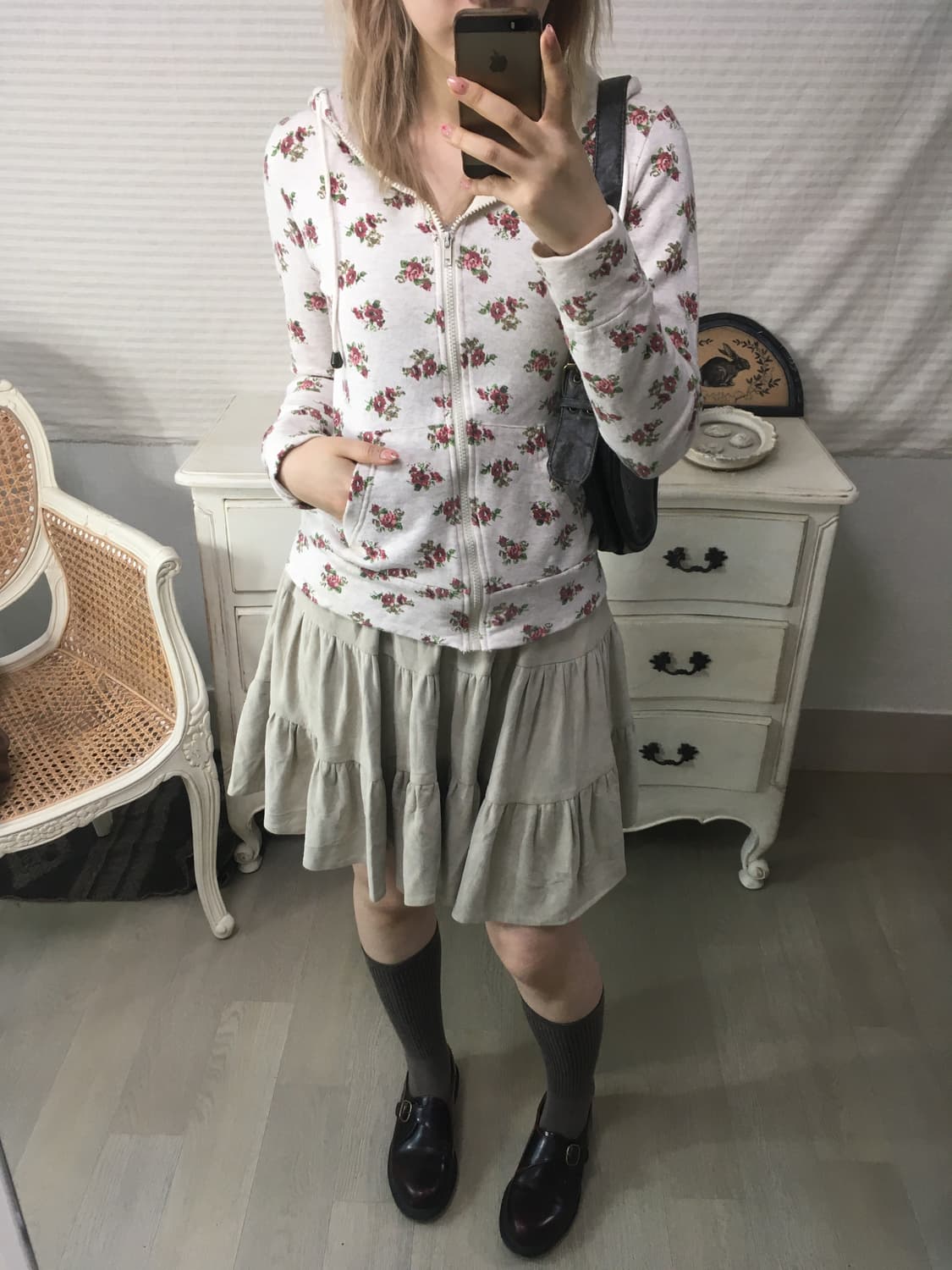 oatmeal antique floral hood zip-up 상품이미지1