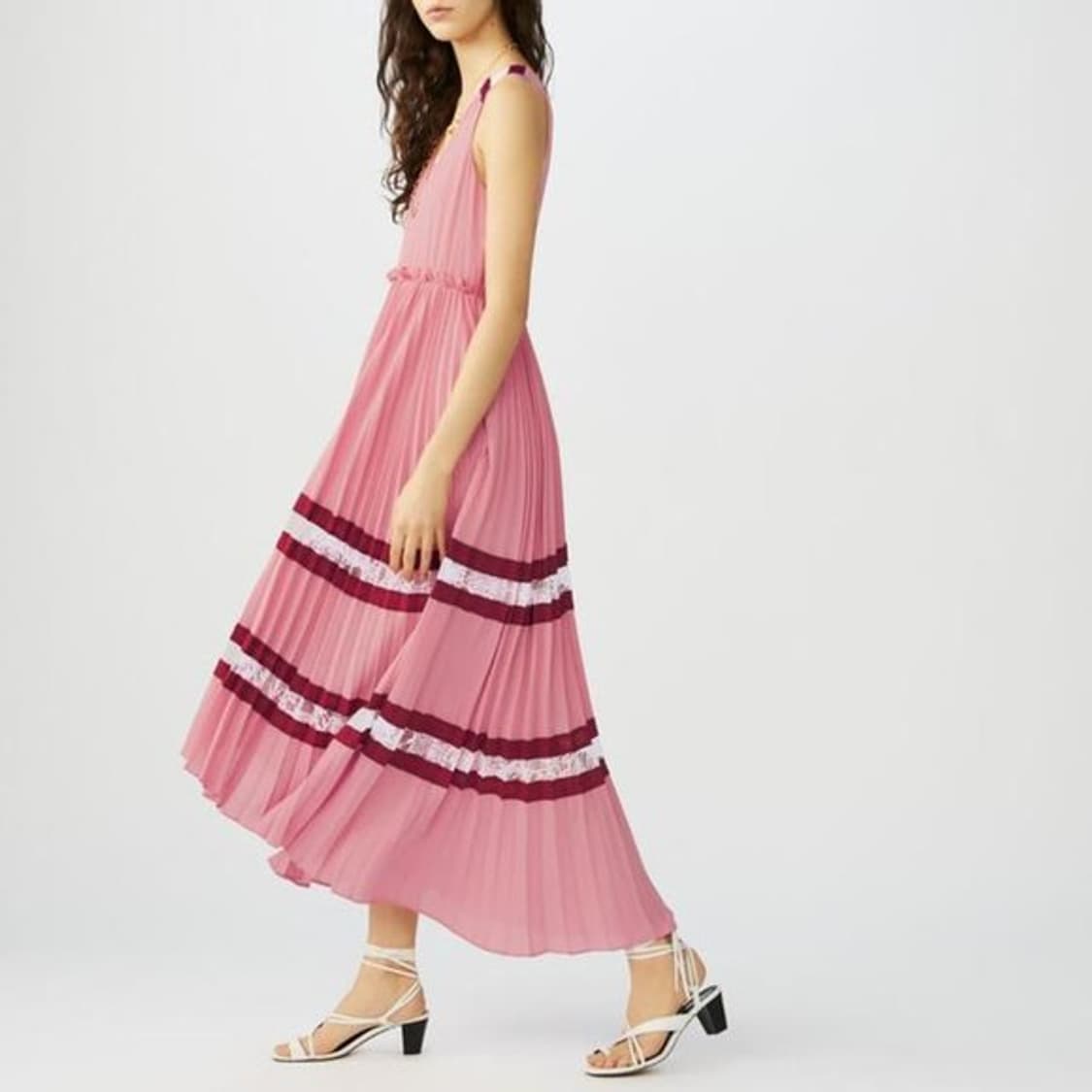 [새상품]MAJE 마쥬 로즈핑크 레이스 플리츠 롱 원피스 상품이미지2