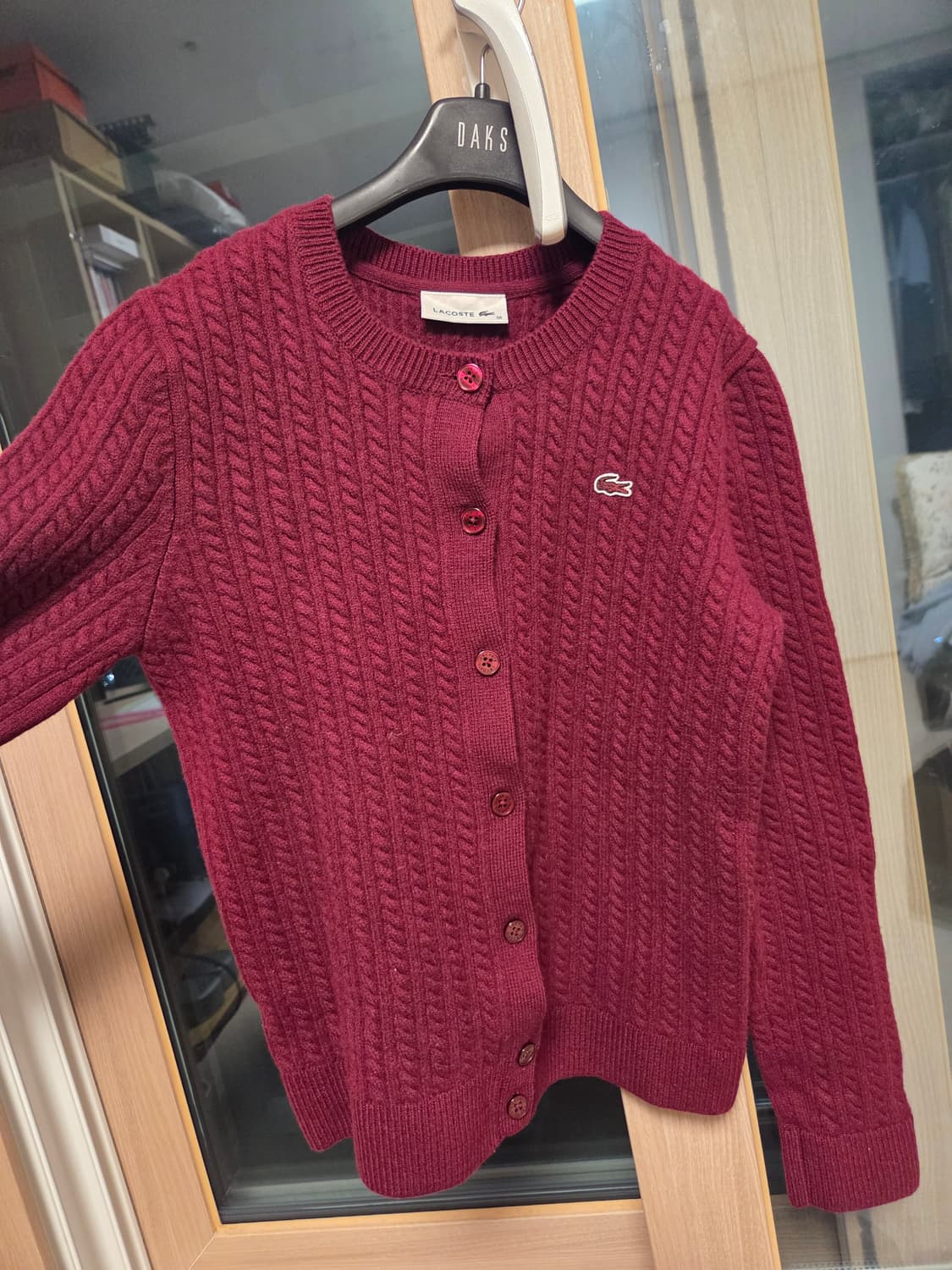 라코스테 케이블 니트 가디건 버건디 상품이미지1