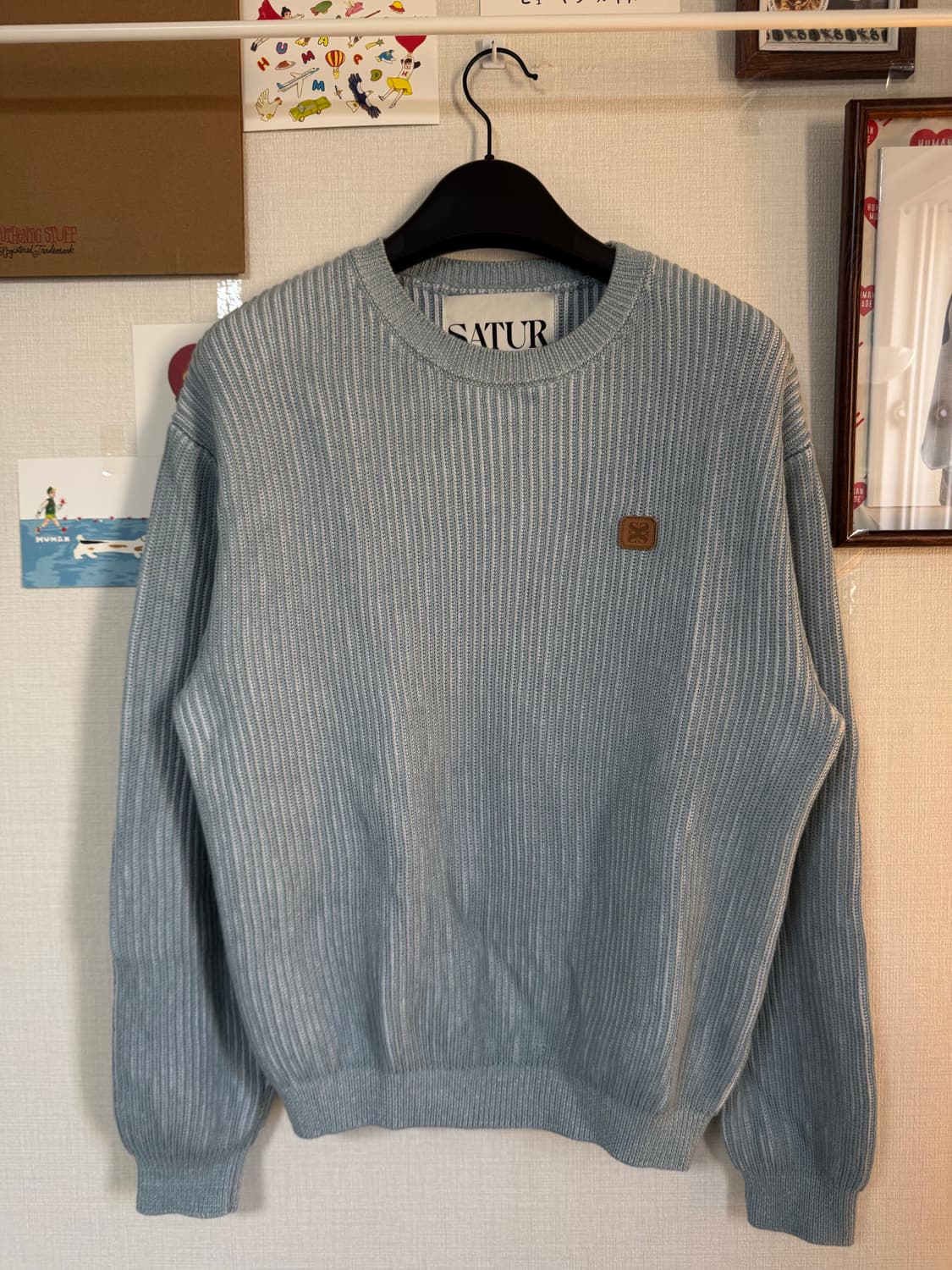 [L]세터 투톤 베이직 니트 베이비 블루 상품이미지1