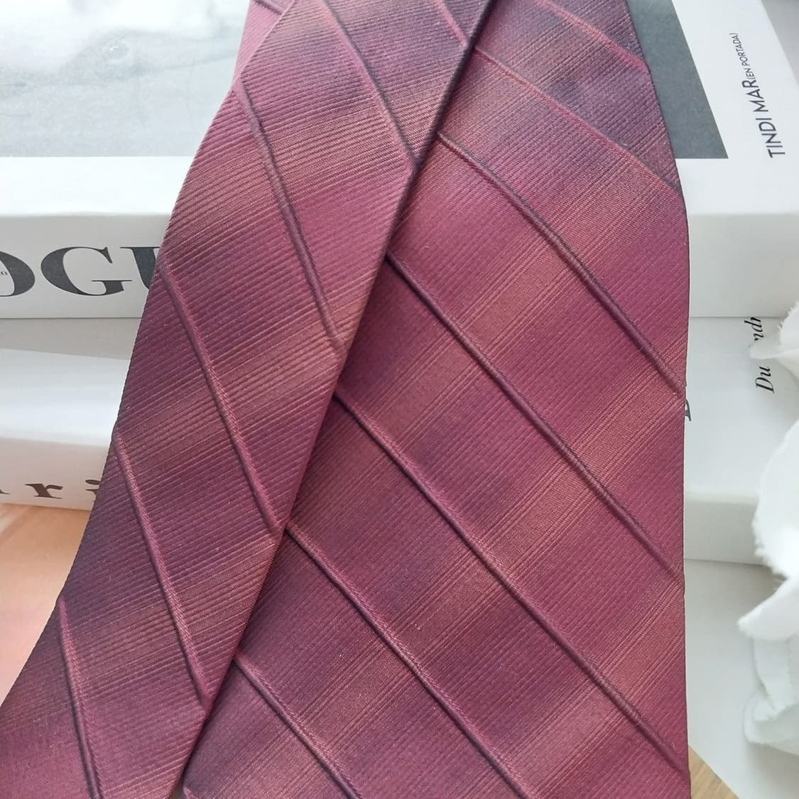 소니아 리키엘 실크 와인 스트라이프 넥타이 10cm A+등급  K1211 상품이미지2