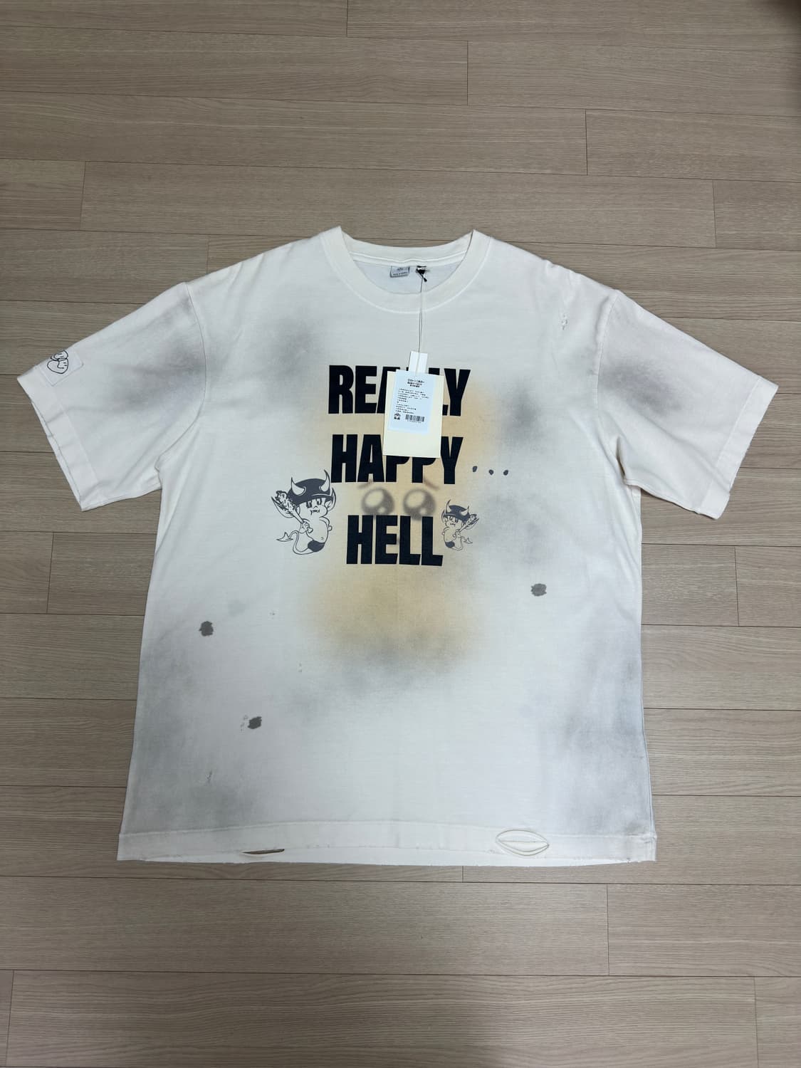 (3) 폴리테루 그래픽 티셔츠 타이포2(해피헬) 하드워시 더티 화이트 상품이미지2