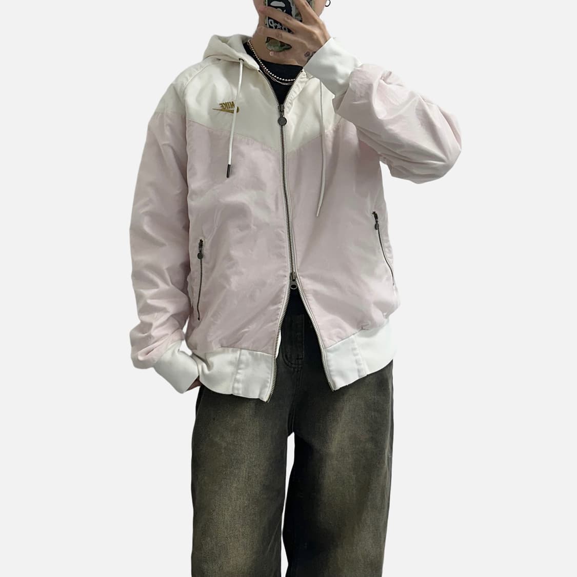 나이키 투웨이 윈드러너 바람막이 후드집업 핑크 아이보리 상품이미지2