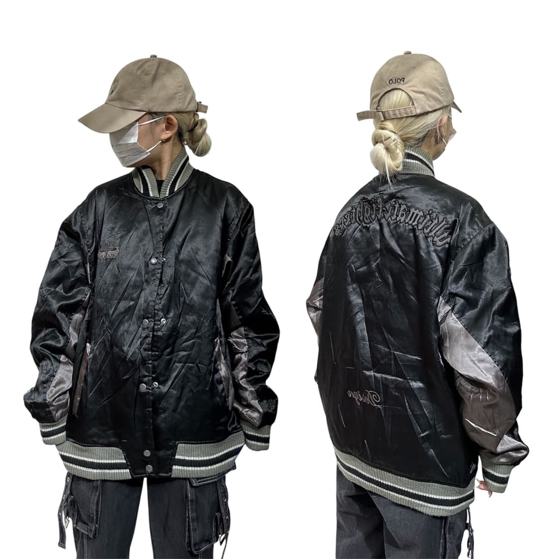 일본 빈티지 블랙 빅 로고 바시티 스타디움 자켓 L 상품이미지1