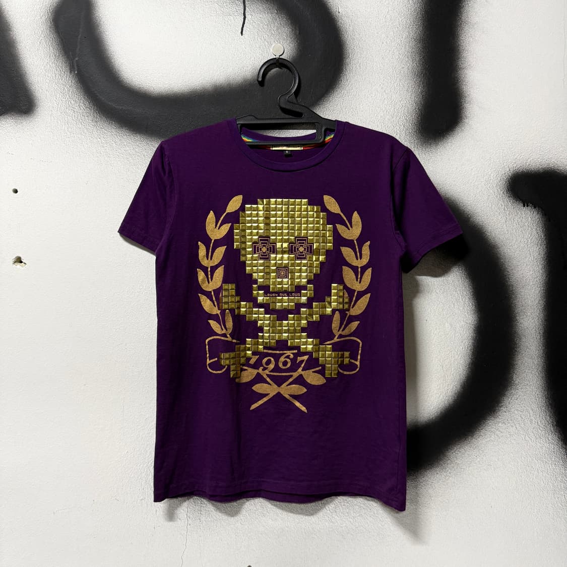 VTG 빈티지 입체주의 스컬 스터드 락 고스 딱붙핏 펑크 반팔 티셔츠 상품이미지1