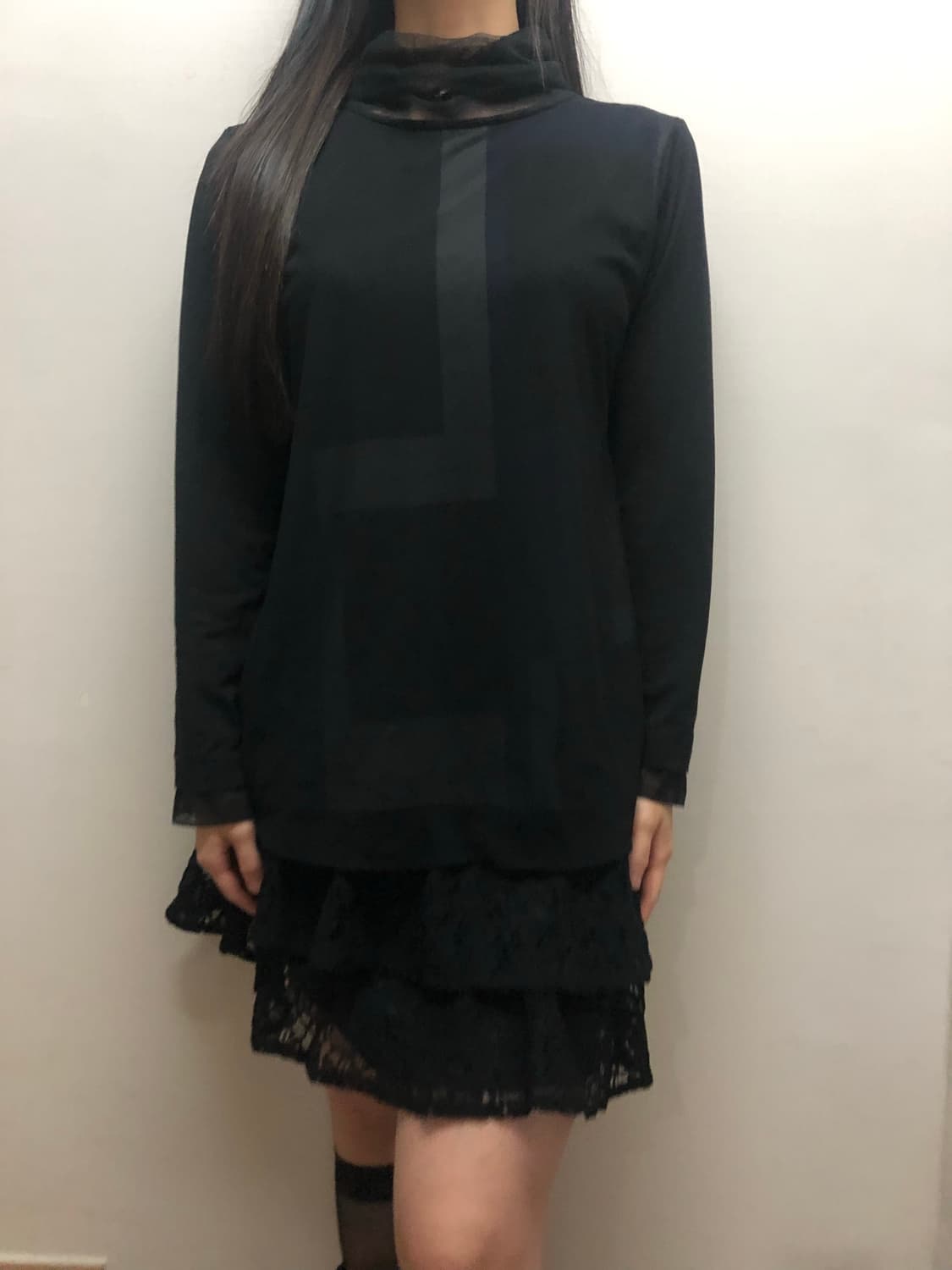 빈티지 블랙 레이스 하이넥 탑 상품이미지4