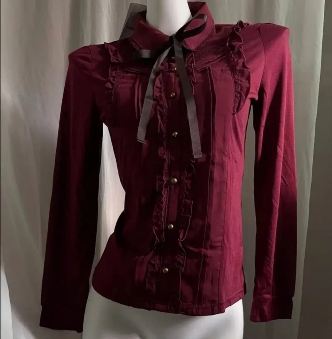 빈티지 엑시즈팜 고딕 고스 공겜여주깔 버건디 와인 블라우스 탑 셔츠 상품이미지1