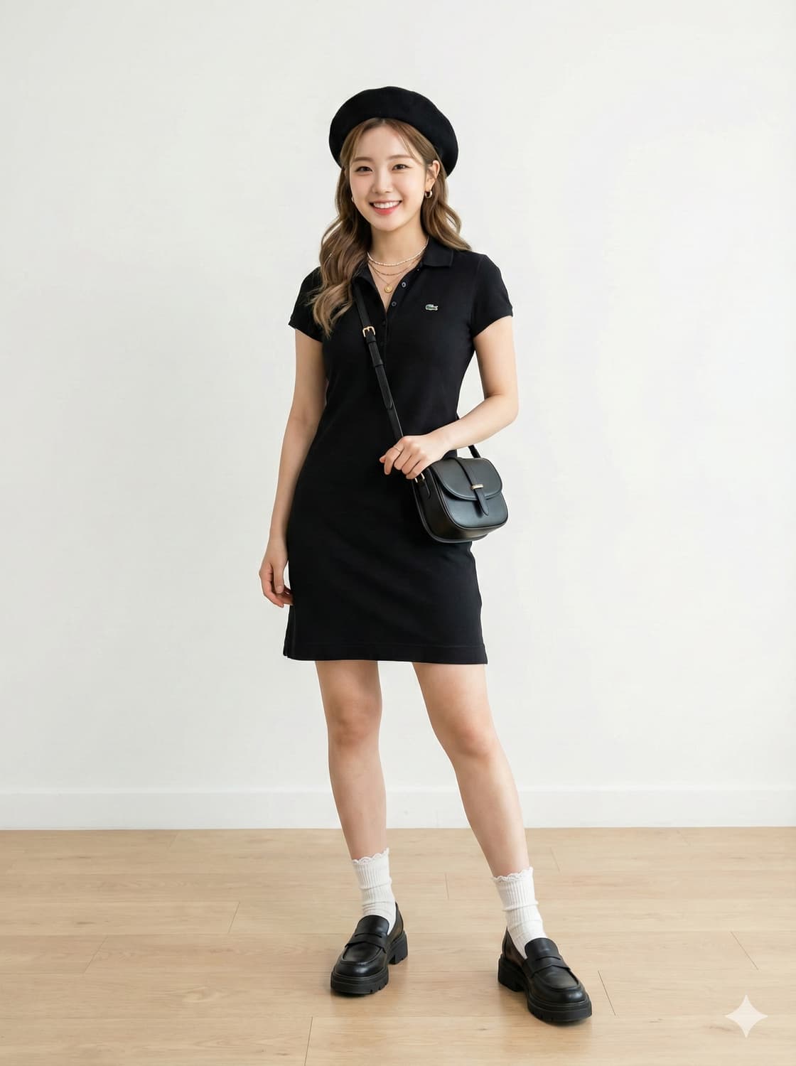 라코스테 블랙 피케 반팔 미디 원피스_호칭40 상품이미지1