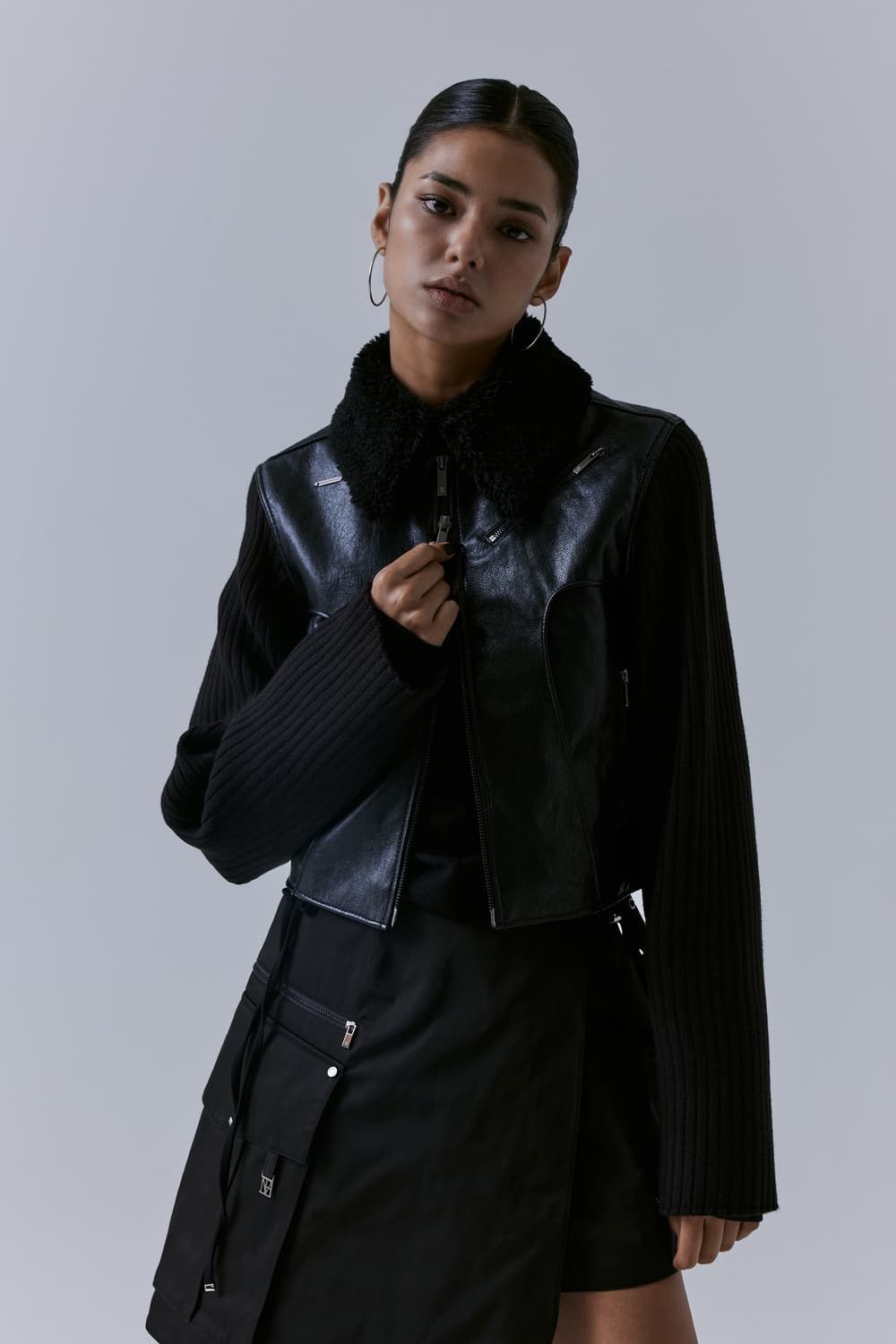 트리밍버드 투웨이 니트 크랙 레더 자켓 상품이미지2