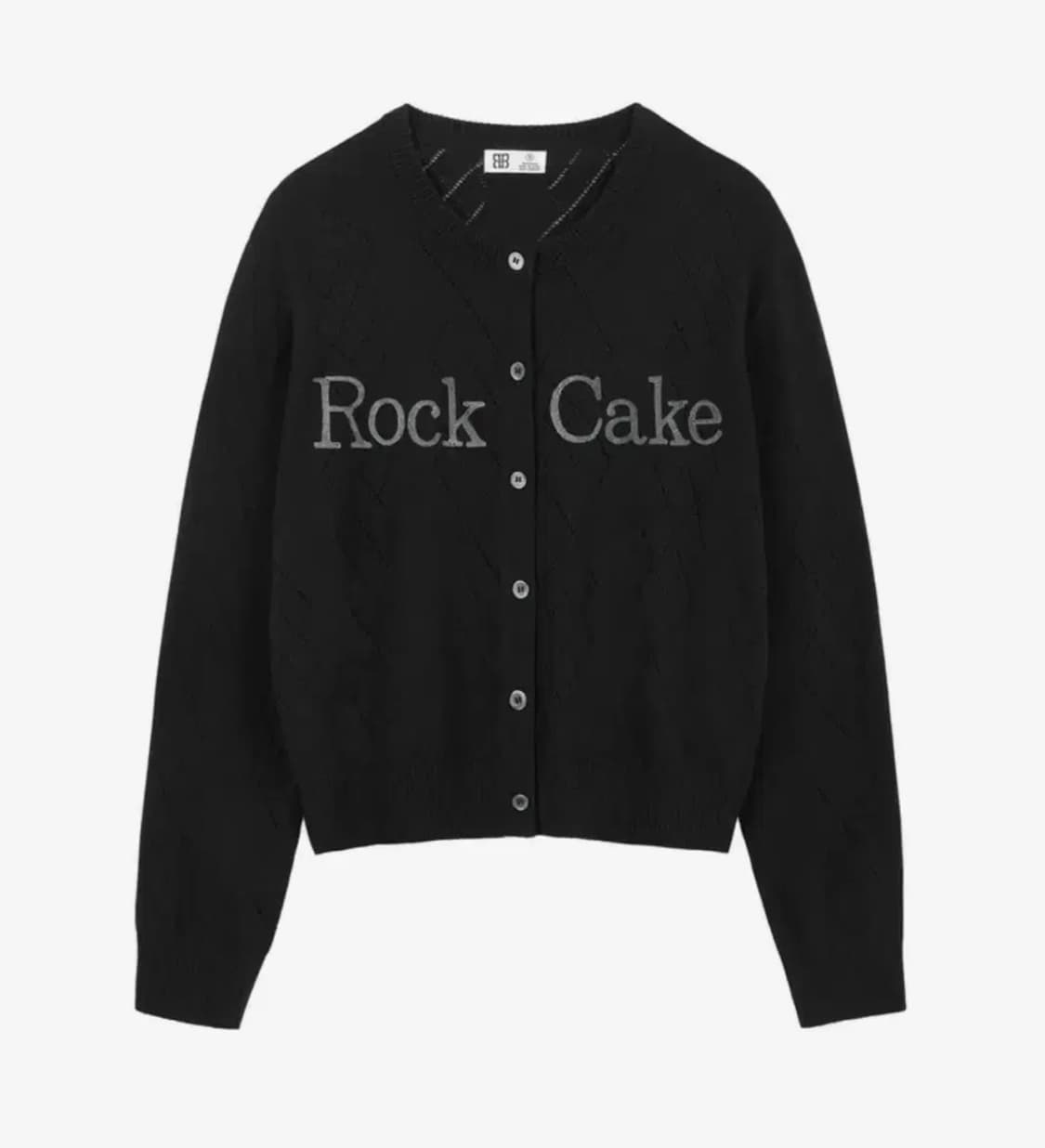 락케이크 아가일 펀칭 니트 가디건 블랙 상품이미지1