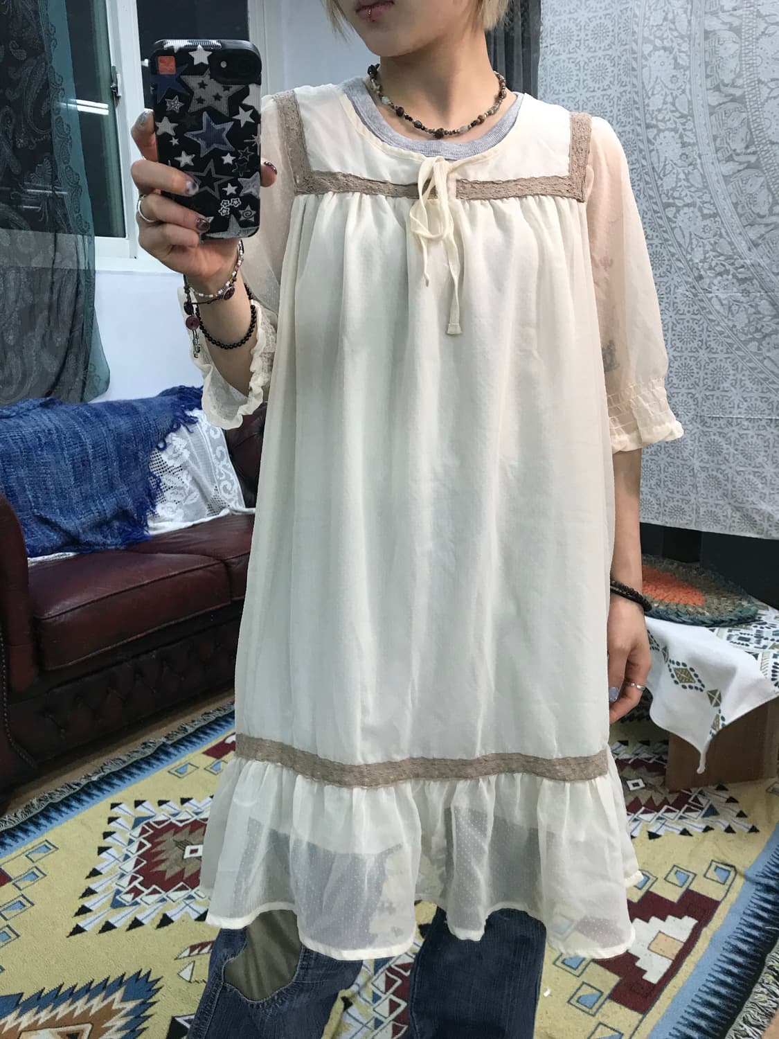 빈티지 도트 시스루 반팔 원피스 (Z1005) 상품이미지2