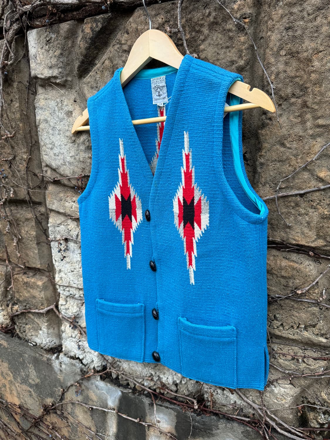 오르테가 핸드 우븐 울 네이티브 무늬 웨스턴 치마요 베스트 조끼 블루 상품이미지3