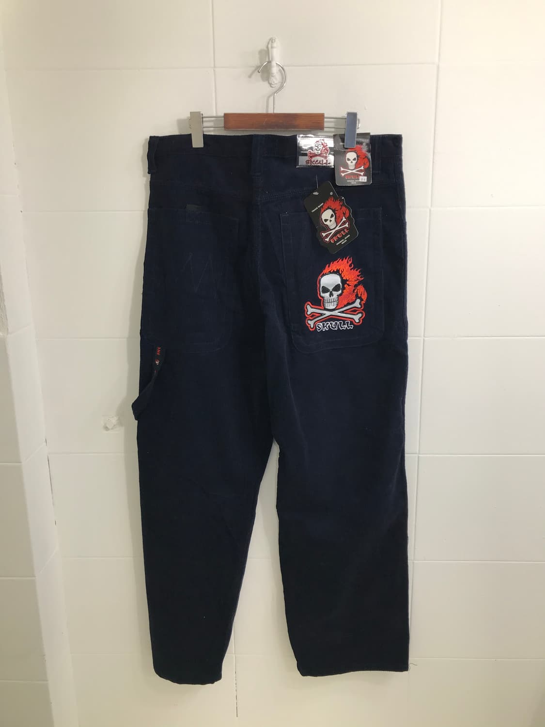 스컬 빈티지 네이비 코듀로이 골덴 힙합 팬네 상품이미지5