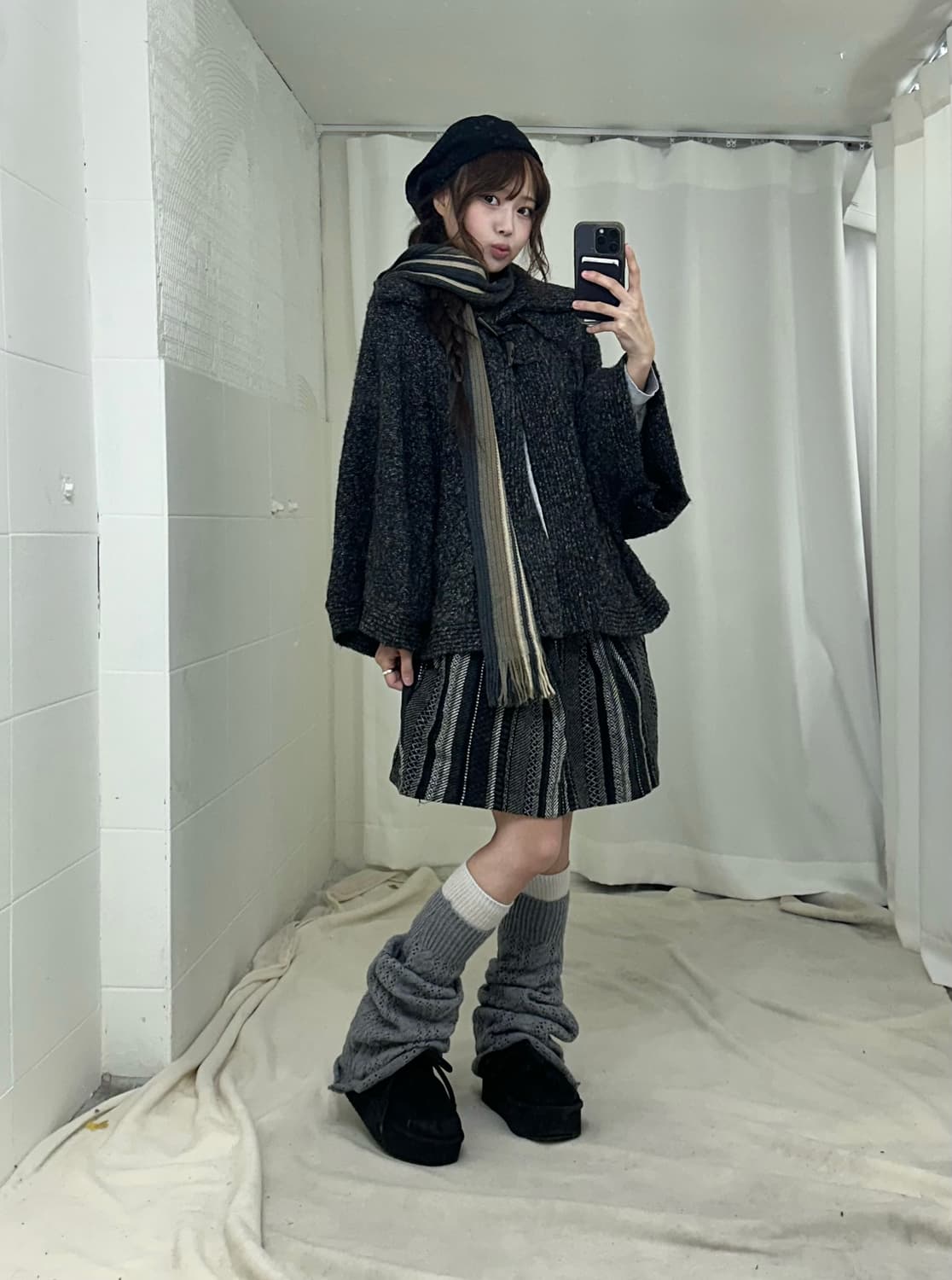 무채색 케이프 가디건 하구미 모리걸 코디세트 상품이미지2